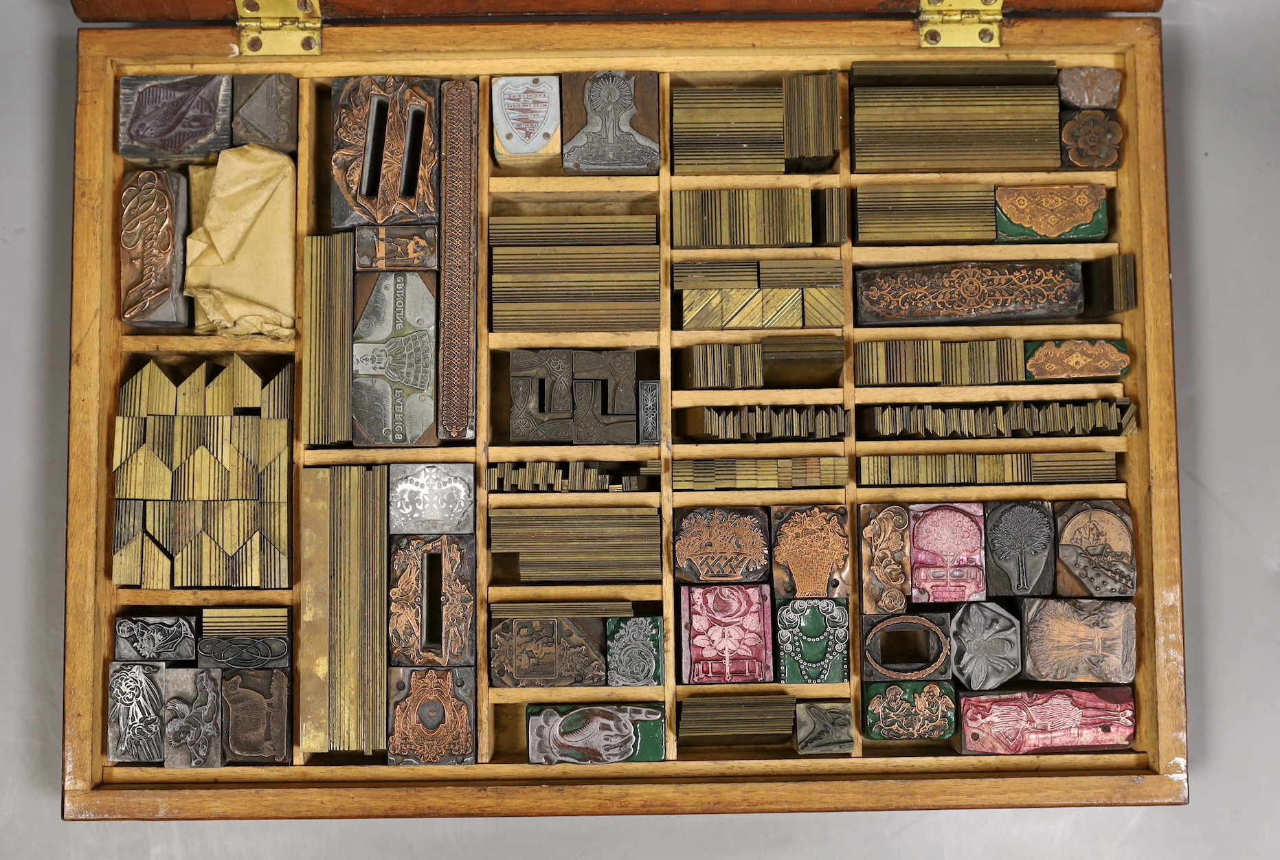 A mahogany cased collection of printing blocks
